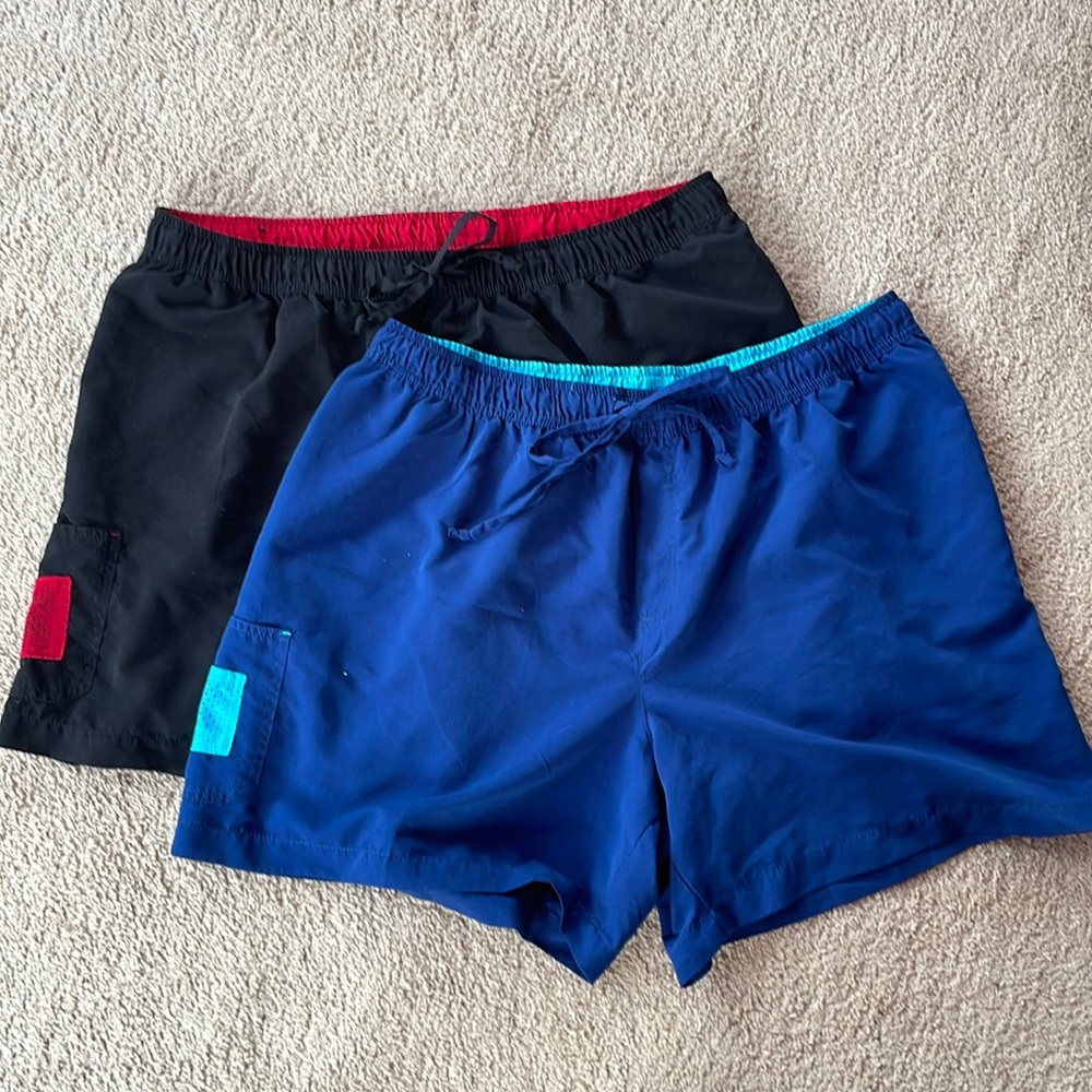 Faded Glory 2x (18-20W) Lightweight Summer Shorts in Black and Blue Drawstring